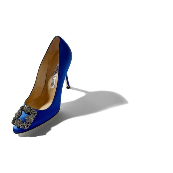 MANOLO BLAHNIK Hangisi 105 Embellished Satin Pumps - It39.5 Us 9.5 Blue - Picture 1 of 4
